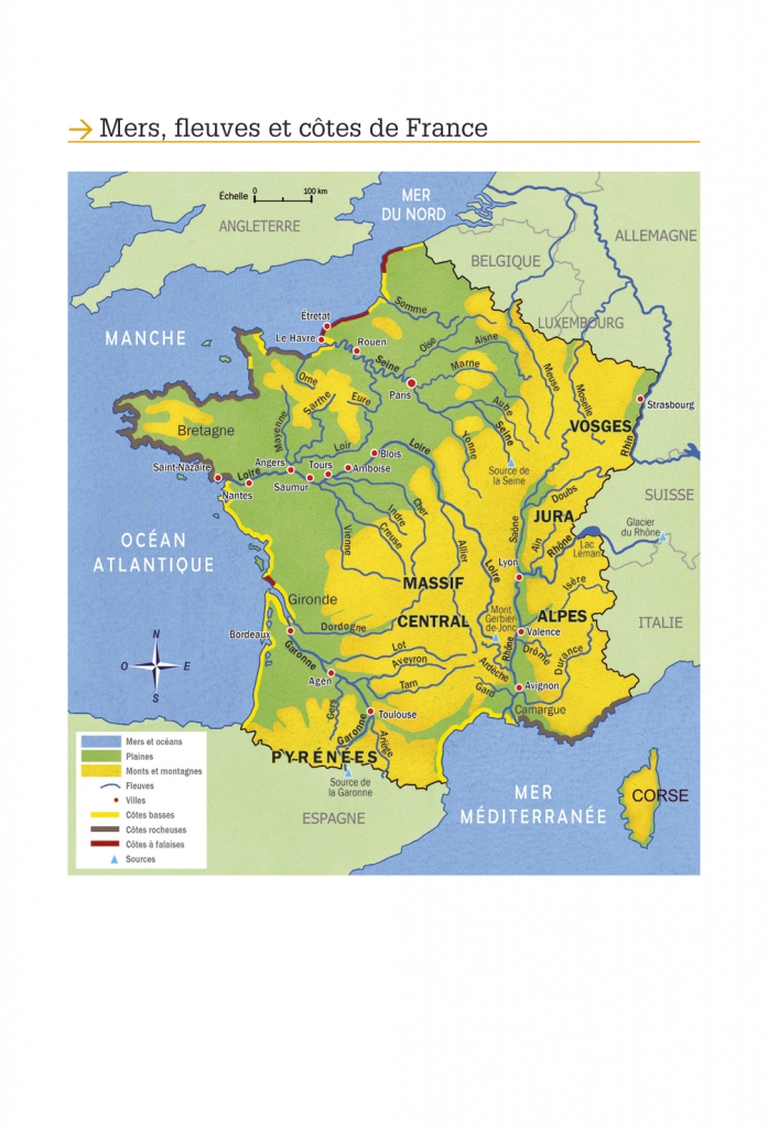 Carte des fleuves, côtes et mers de France La Librairie des Ecoles